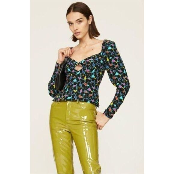 STAUD Womans Josephine Top Long Sleeve‎ Sweetheart Neckline Multicolor Size 10 - Picture 1 of 10